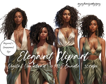 Black Woman Clipart, Glam Clipart, Black Girl Clipart, Black Girl Magic PNG, Fashion Girl Clipart, Beauty Clipart, Boss Babe Clipart
