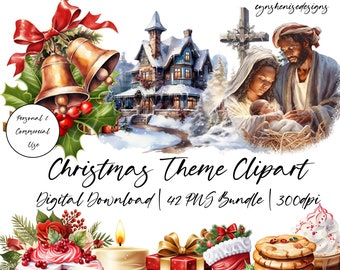 Paquete de imágenes prediseñadas de vacaciones navideñas PNG, imágenes prediseñadas de invierno, afroamericanas, imágenes prediseñadas de temporada, licencia comercial, descarga digital, acuarela