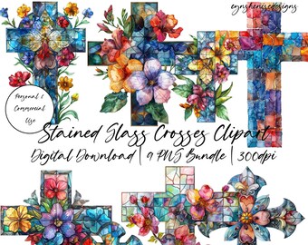 Stained Glass Crosses Clipart, Self Love, Planner Journal Stickers Spiritual, Praying, Easter Clipart, Religious Clipart Christian Catholic