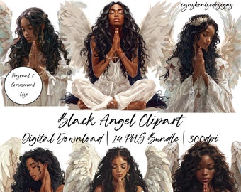 Black Girl Christmas Holiday Praying Clipart Bundle, Black Girl Clipart, Black Woman Angel Clipart, Planner, Digital Stickers, Religious