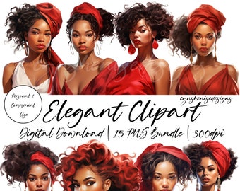 Black Woman Clipart, Black Girl Clipart, Black Girl Magic PNG, Glam Clipart, Fashion Girl Clipart, Watercolor, Afro Girl Clipart