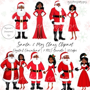 African American Santa Claus and Mrs Claus PNG Clipart, Black Christmas Holiday Clipart, Black Girl Clipart, Winter, For Planner, Journal