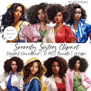 Black Girl Sorority Clipart, Black Sorority PNG, Black Woman PNG, Afro Girl Clipart, Black Girl Magic PNG, Divine Nine, aka delta sgrho zeta