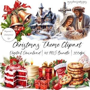 Christmas Holiday Clipart PNG Bundle, Winter Clipart, African American, Seasonal Clipart, Commercial license, Digital Download, Watercolor
