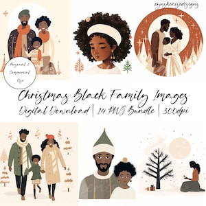 Famiglia afroamericana Natale PNG, Minimalista, Astratto, Famiglia nera Natale png, Biglietti di auguri fai da te, Cancelleria, Download digitali