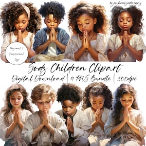 Selbst Liebe Clipart Bundle, schwarze Mädchen Clipart, schwarze betende Kinder, schwarze Mädchen Magie, schwarze Kinder Clipart für Planner, digitale Aufkleber