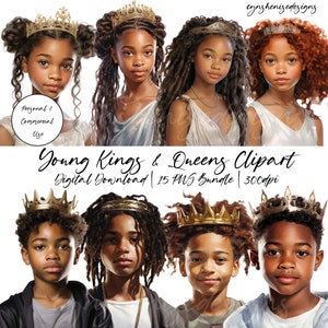 Clipart per bambini afroamericani, regine e re, clipart Afro Loc Girl, piccola ragazza nera, ragazzino nero, clipart ragazza nera, melanina