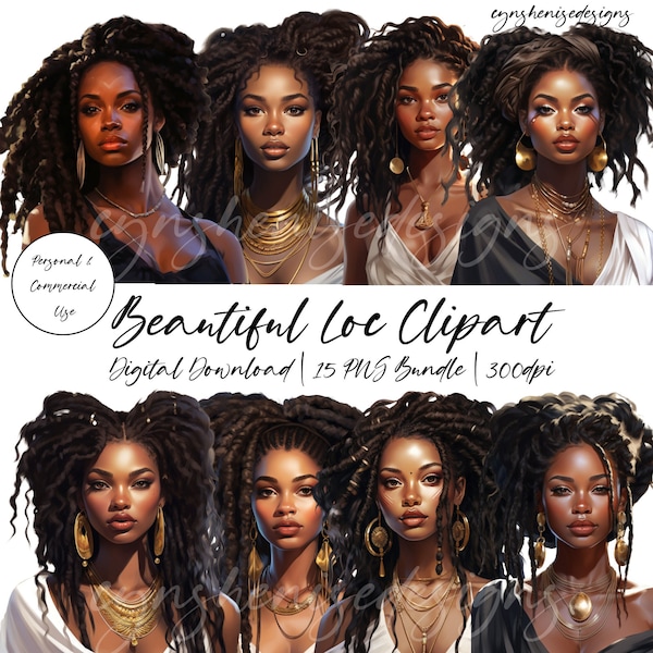 Black Woman Clipart, Black Girl Clipart, Black Girl Magic PNG, Glam Clipart, Fashion Girl Clipart, Watercolor, Dreadloc Girl Clipart