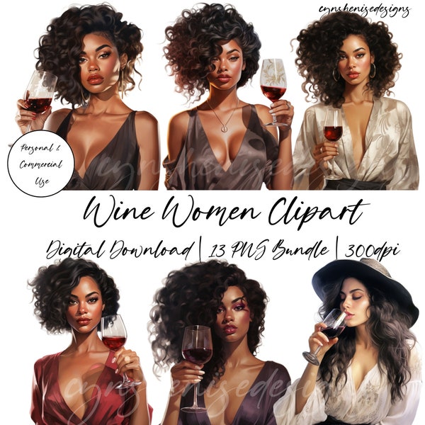 Black Girl Clipart, Black Girl Magic, Black Girl PNG, Black Girl Stickers, Black Girl Drinking Wine, Black Woman PNG, Afro Girl Clipart