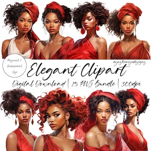 Black Woman Clipart, Black Girl Clipart, Black Girl Magic PNG, Glam Clipart, Fashion Girl Clipart, Watercolor, Afro Girl Clipart