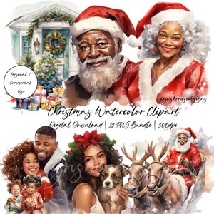 African American Santa Clipart, Black Santa Clipart, African American Christmas Clipart, Black Santa Claus PNG, Black Mrs Claus PNG