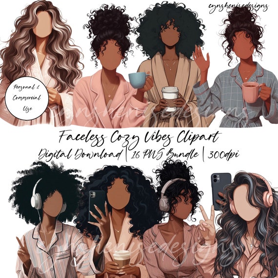 Faceless Black Girl PNG, Black Woman, Black Girl Clipart, Latina, Planner, Relaxing, Self Love, Journal, Digital Stickers, Digital Download