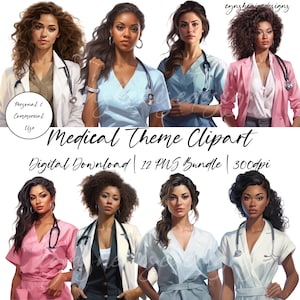 Black Woman Nurse Clipart, Latina, Caucasian, Nurse PNG, Nurse sublimation, Medical Clipart, Nursing Clipart, Doctor Clipart, Doctor PNG