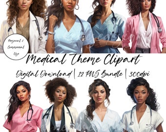 Clipart infermiera donna nera, Latina, Caucasica, PNG infermiera, Sublimazione infermiera, Clipart medica, Clipart infermieristica, Clipart dottore, PNG dottore