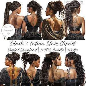 Black Woman Latina Clipart, Black Girl Clipart, Black Girl Magic PNG, Glam Clipart, Fashion Girl Clipart, Watercolor, Dreadloc Girl Clipart