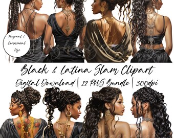 Black Woman Latina Clipart, Black Girl Clipart, Black Girl Magic PNG, Glam Clipart, Fashion Girl Clipart, Acuarela, Dreadloc Girl Clipart
