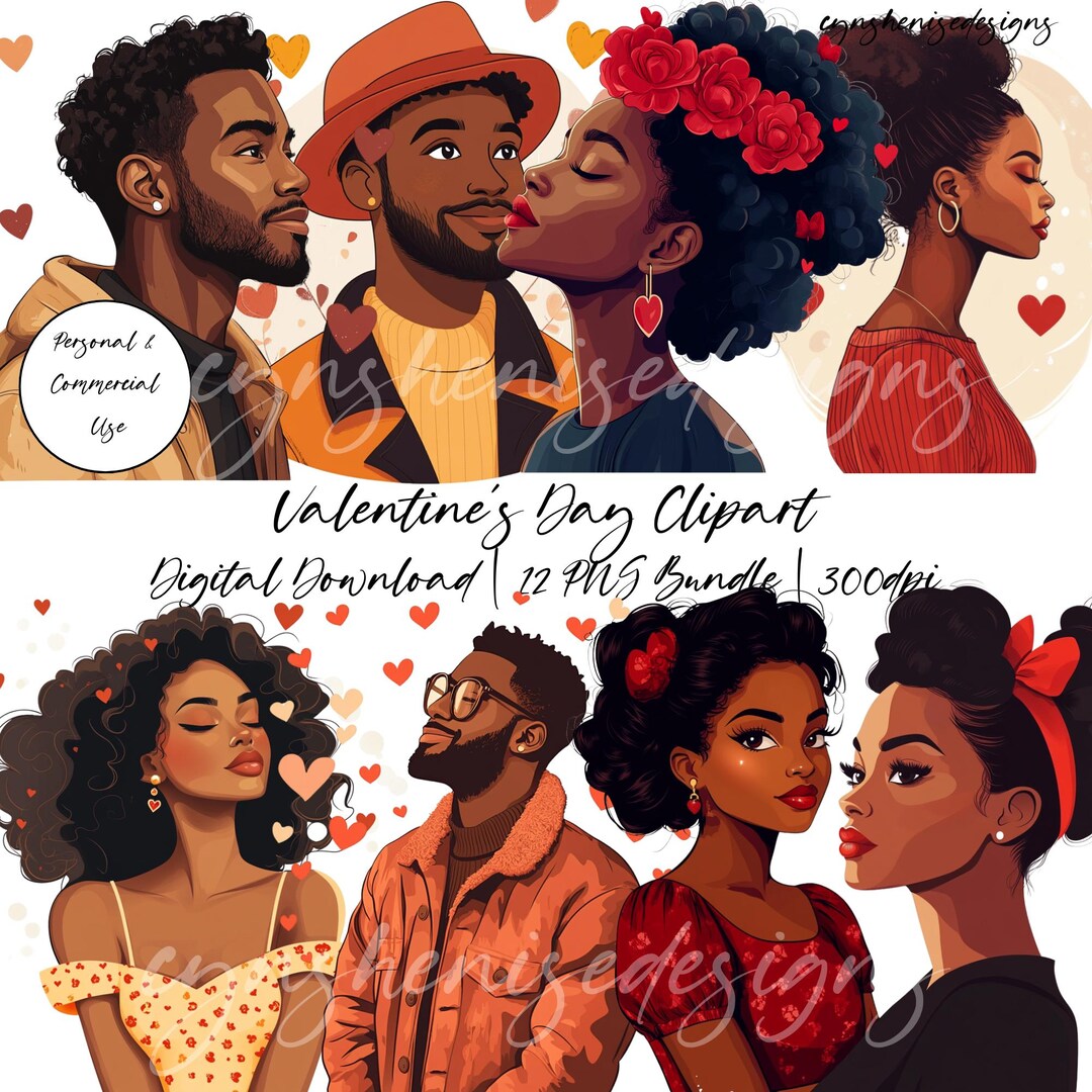 Valentines Day African American PNG Clipart, Black Love, Digital ...