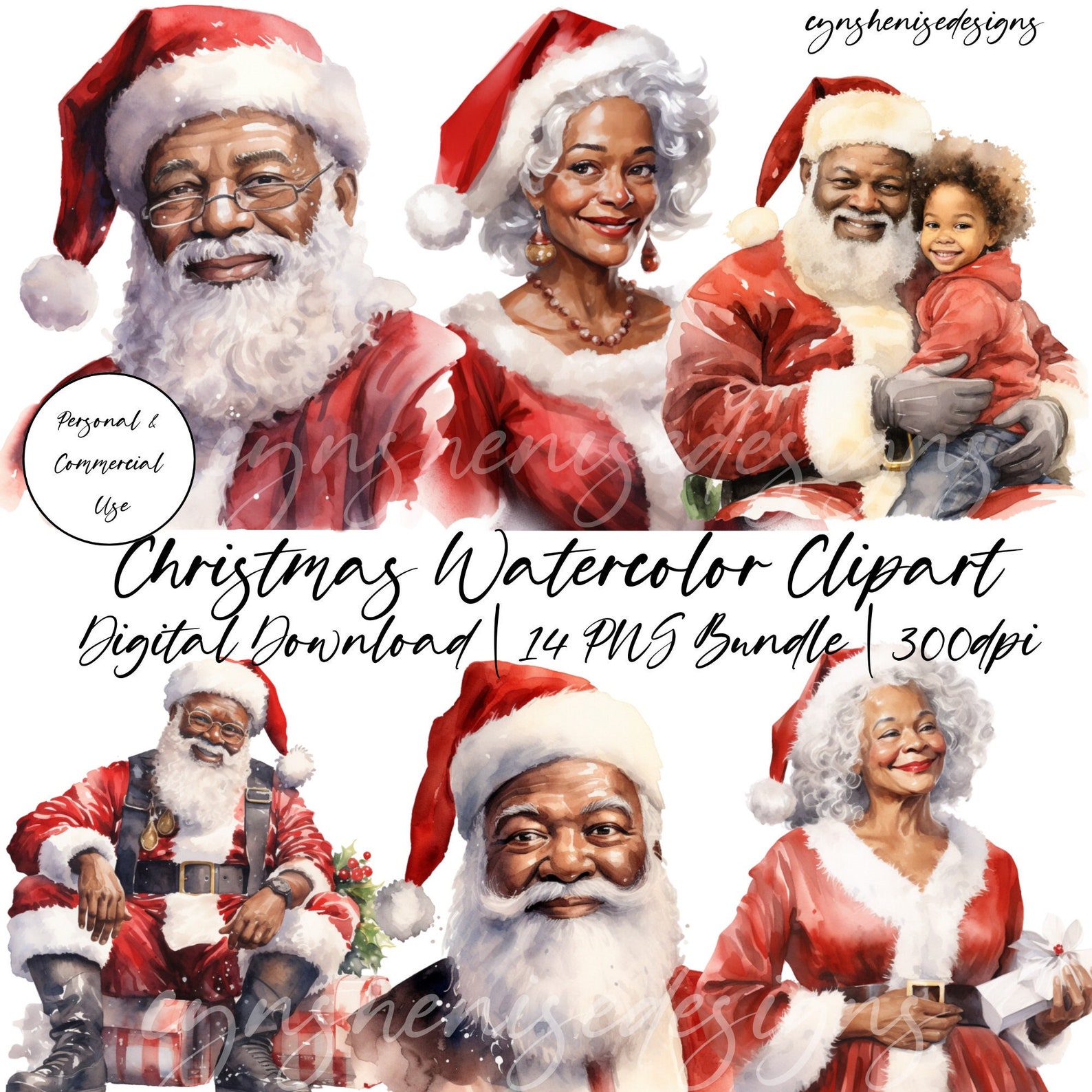 African American Santa Clipart, Black Santa Clipart, African American