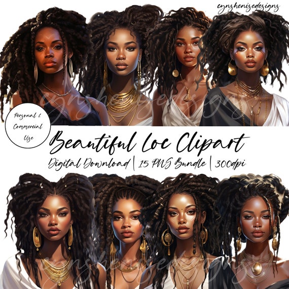 Black Woman Clipart, Black Girl Clipart, Black Girl Magic PNG, Glam Clipart, Fashion Girl Clipart, Watercolor, Dreadloc Girl Clipart