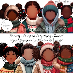Gesichtslose schwarze Weihnachten Urlaub Kinder PNG, schwarze Kinder, Jugendliche, schwarze Mädchen Clipart, Planer, Schulzeitschrift, Aufkleber, digitaler Download