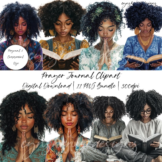 Black Girl Prayer Journal, 2025, Bible Study, African American Black Woman, Planner, PNG, Spiritual Journey Jesus Digital Stickers, Download
