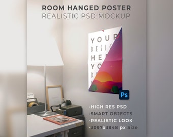 PLAKAT DO POMIESZCZENIA - Realistyczny mockup Psd (do projektowania plakatów, sztuki cyfrowej, sztuki ściennej, projektowania marki) Szablon programu Photoshop oparty na inteligentnych obiektach
