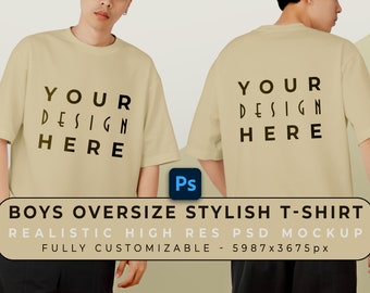 REALISTYCZNA KOSZULKA OVERSIZE - Mockup koszulki w formacie Psd o wysokiej rozdzielczości (tył i przód) - Do brandingu odzieży, projektowania koszulek, nadruków na żądanie, mody