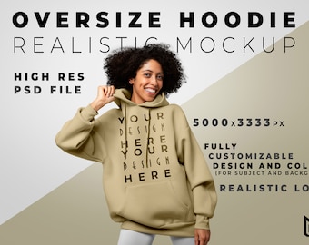 BLUZA Z KAPTUREM OVERSIZE - Realistyczny szablon makiety bluzy z kapturem w formacie PSD / Zasób cyfrowy (do brandingu odzieży, projektowania bluz z kapturem, druku na żądanie, pracy na własny rachunek).