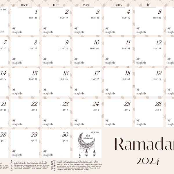 Calendario Ramadán 2024