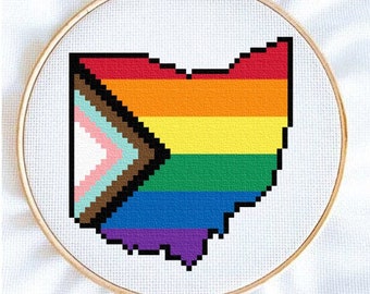 Progress Pride Flag Ohio Cross Stitch Pattern, LGBT Ohio Cross Stitch, Gay Pride Ohio Cross Stitch, Pride Cross Stitch, PDF