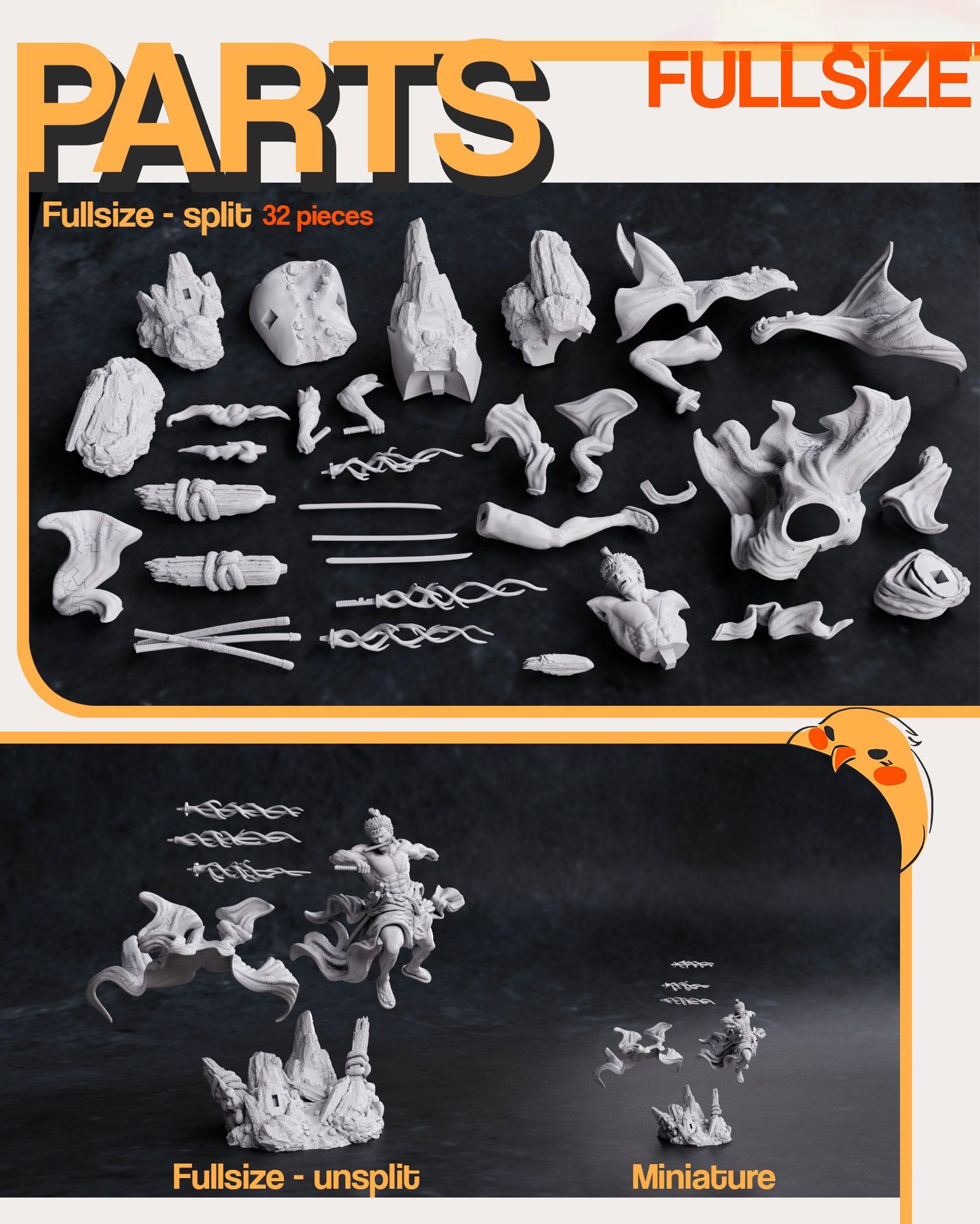 Roronoa Zoro STL File 3D Model Figurine Anime Manga Straw Hat Crew