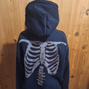 Bleached Skeleton Rib Cage Hoodie Black Hooded Sweatshirt Handmade ...