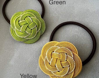 【HANDAL】韓国大人気 ☆運営結び耳飾り☆ GREEN_GOLD ヘアアクセサリー、日本製ハンドメイド水引、ヘアバンド、ダブル