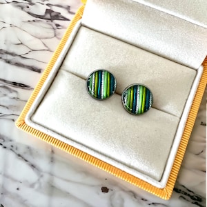 Resin Earrings, Stud earrings, Japanese Earrings Handmade, Mizuhiki, Round Jewelry, Small, Gift for her, Candy drop, Silver, Japan