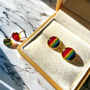 Mizuhiki Resin Earrings, Stud earrings, Japanese Earrings Handmade, Mizuhiki, Rainbow, LGBT, Round Jewelry, Candy drop, Gold, Japan made