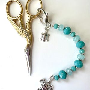 Beaded Ocean Sea Turtle Themed Scissor Fob, Scissor Charm, Zipper Pull, Key Fob, Purse Fob, Planner Charm