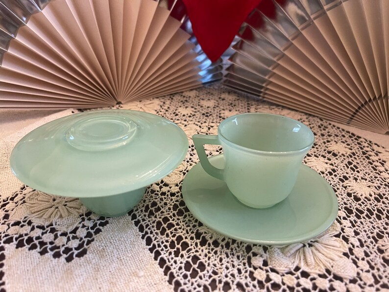 Jadeite Set of Two Cups and Saucers Etsy