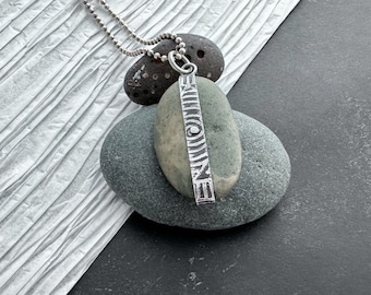 Lake Superior Stone and Etched Sterling Silver Necklace. Handmade Silver Necklace, Artisan Necklace, Metalsmith Necklace, Etched Necklace