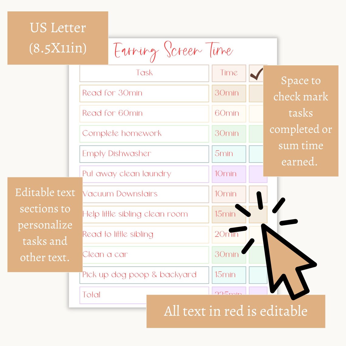Editable Screen Time Checklist for Kids | Digital Download | Chore ...