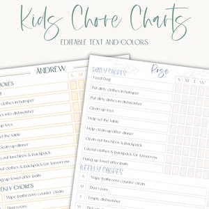 Kids Chore Chart Printable | Family Chore Chart Template | Daily & Weekly Routine Chart for Kids | Editable Responsibility Chart for Home