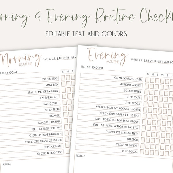 Morning & Evening Routine Checklists, Daily Routine, Morning Routine, Evening Routine, Bedtime Routine
