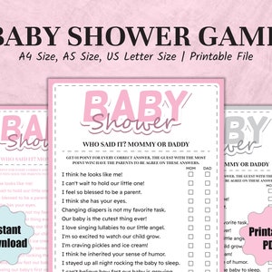 Gioco di mamma o papà stampabile / Gioco di mamma o papà / Indovina chi l'ha detto / Gioco Baby Shower Mamma o papà, Download immediato PDF
