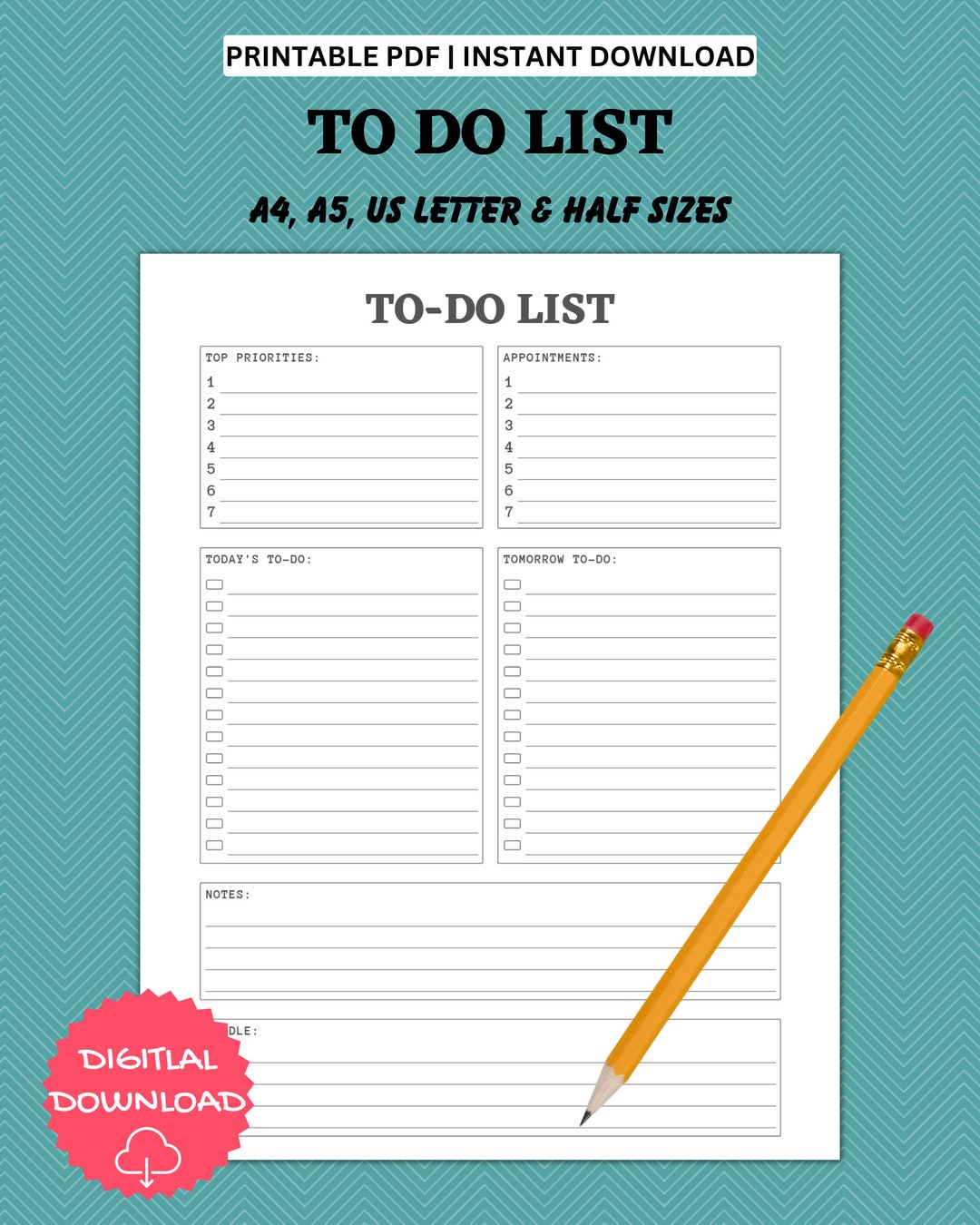 Printable to do list simple tasks list template checklist digital
