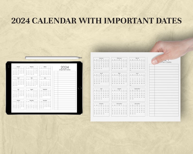 Calendario 2024 Imprimible / Calendario con Fechas Importantes Etsy