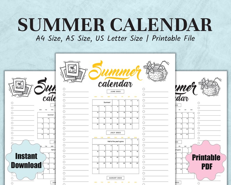 Summer Calendar Printable Summer Activities Calendar Summer Checklist ...