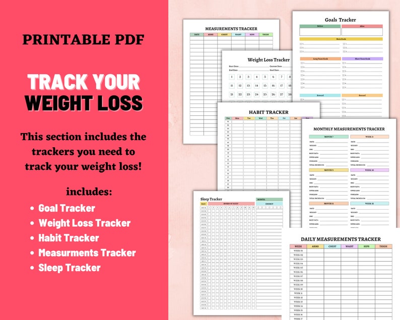 Weight Loss Tracker Printable Workout Tracker Digital Fitness Planner Meal Planner Downloadable