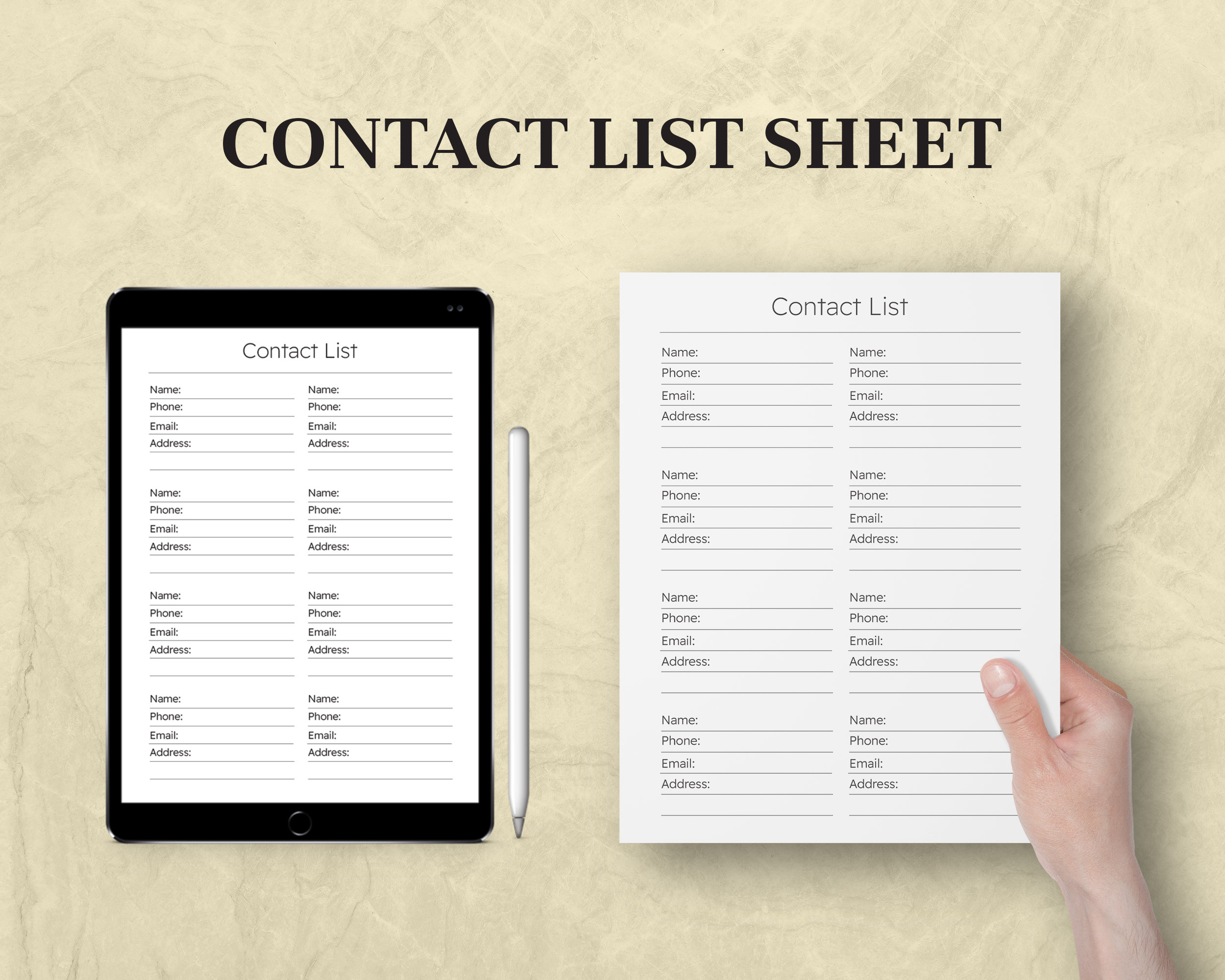 Contacts List Printable Contact Organizer Contact Information Address ...