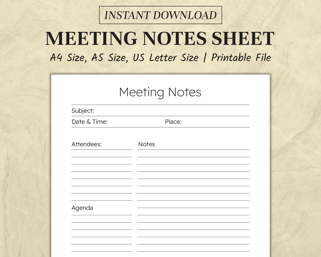 Meeting Notes Template Printable | Meeting Minutes | Meeting Agenda ...