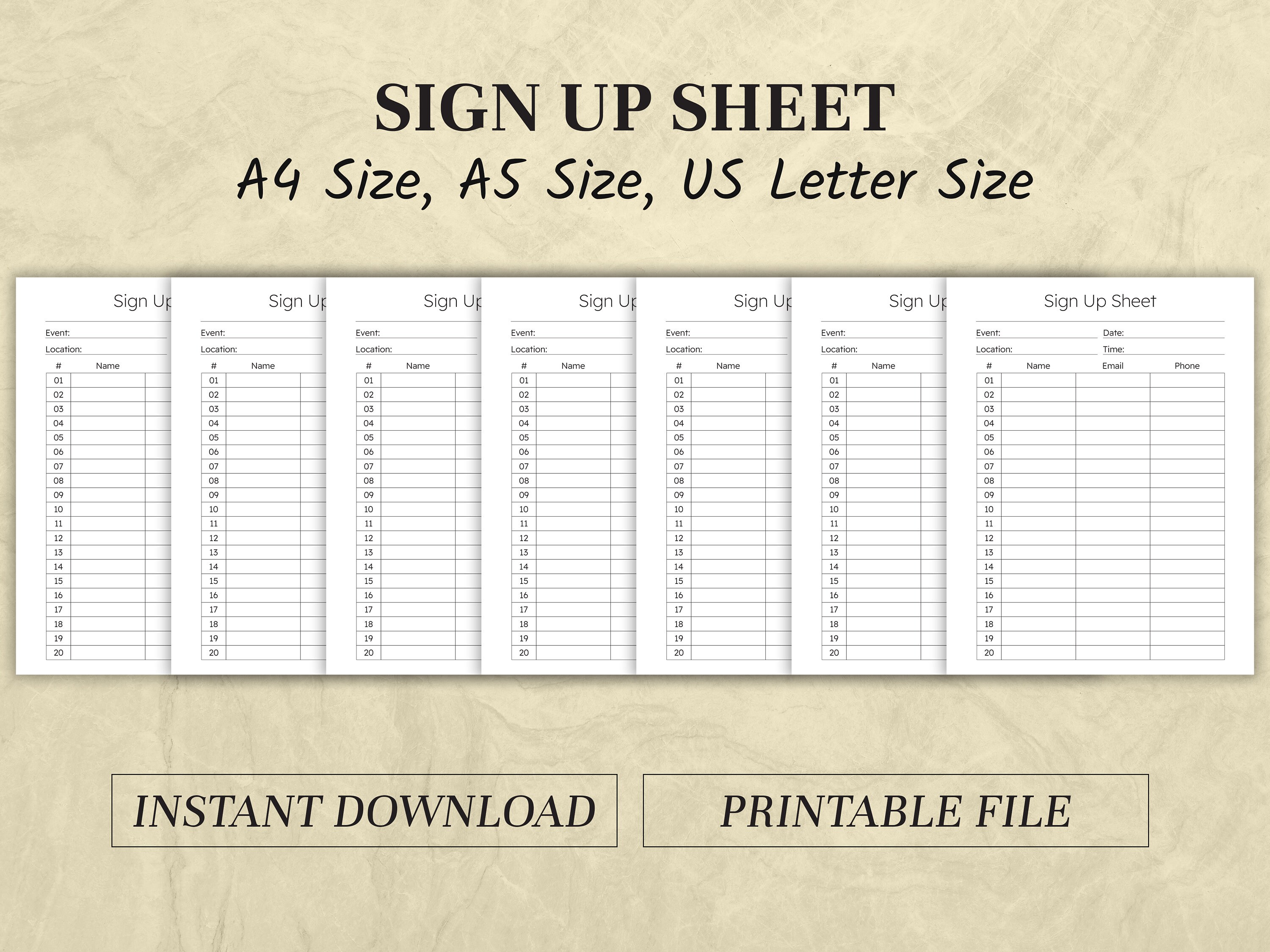 Sign up Sheet | Sign up Template | Printable Sign up Form | Event Sign ...