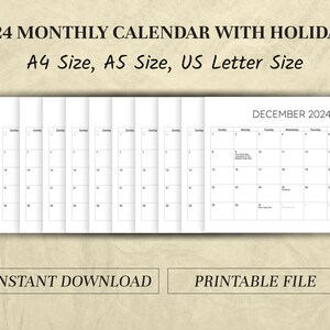2024 Monthly Calendar With Holidays Printable Calendar Template